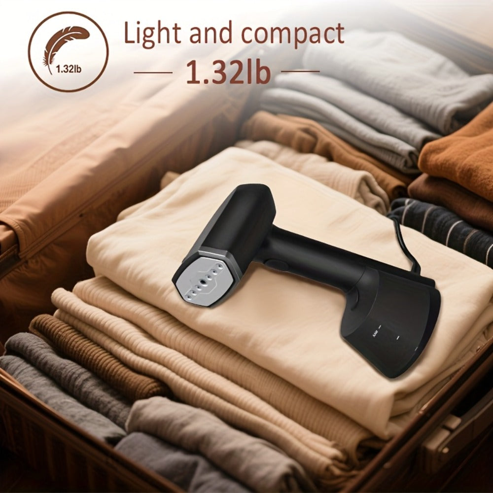 Handheld Garment Steamer for Clothes 30-Second Heat-Up 9.13oz Large Water Tank Ergonomic Grip Removable Base Compact Wrinkle Remover for Shirts Blouses Dresses Home Travel Black