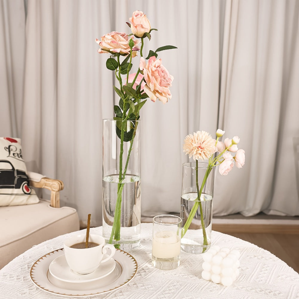 Clear Glass Cylinder Vases 24pcs Bulk Set - 4, 8, 12 Inch Tall Flower Vases for Centerpieces, Hurricane Floating Candle Holder for Wedding Party Table Home Decor, Valentine's Day Gift