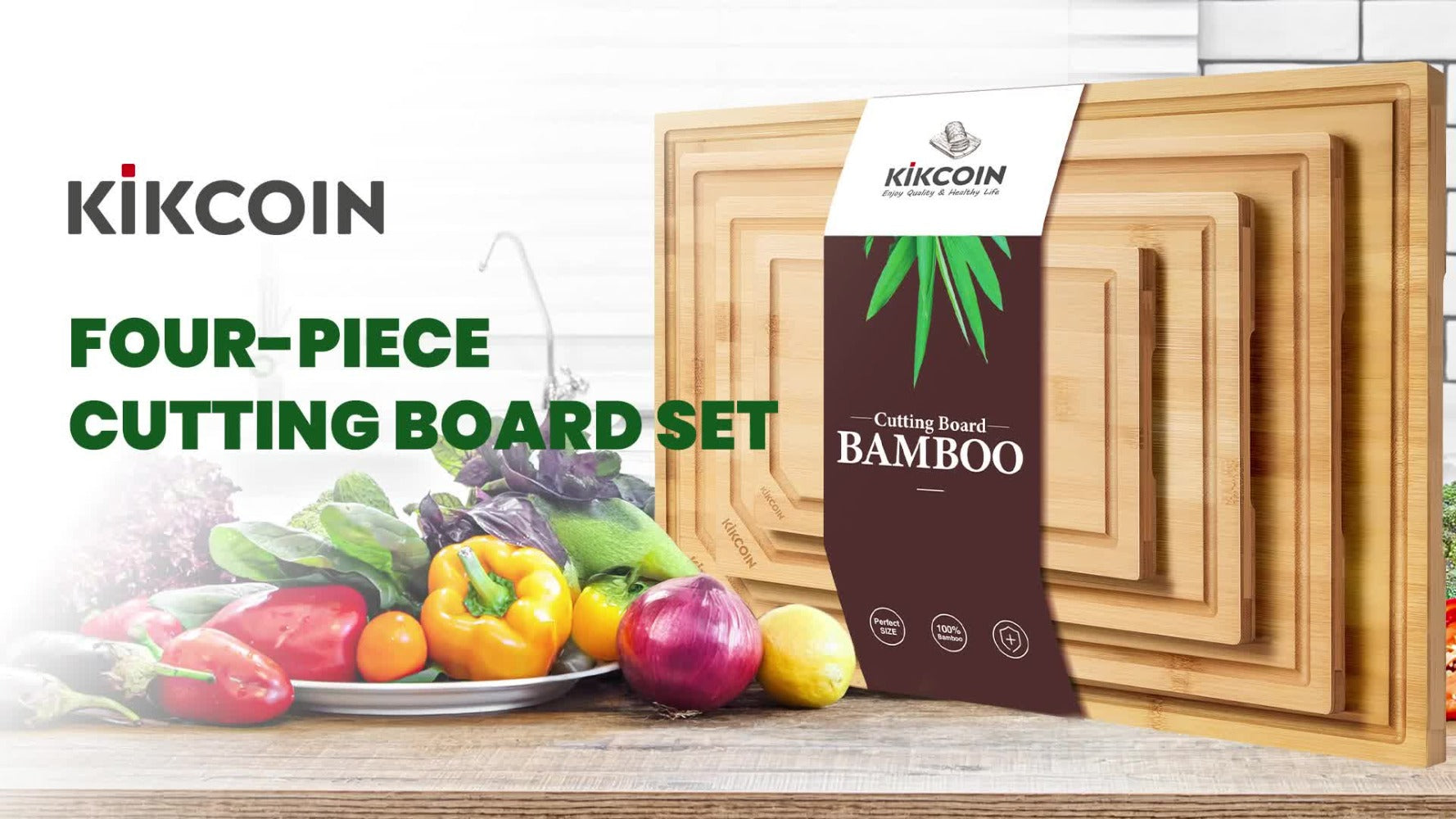 Bamboo Cutting Board Set 4-Piece Extra Large ¨C Heavy Duty Chopping Boards with Juice Grooves for Meat, Vegetables & Cheese | Essential Kitchen Tools | Mother¡¯s Day & Holiday Gift