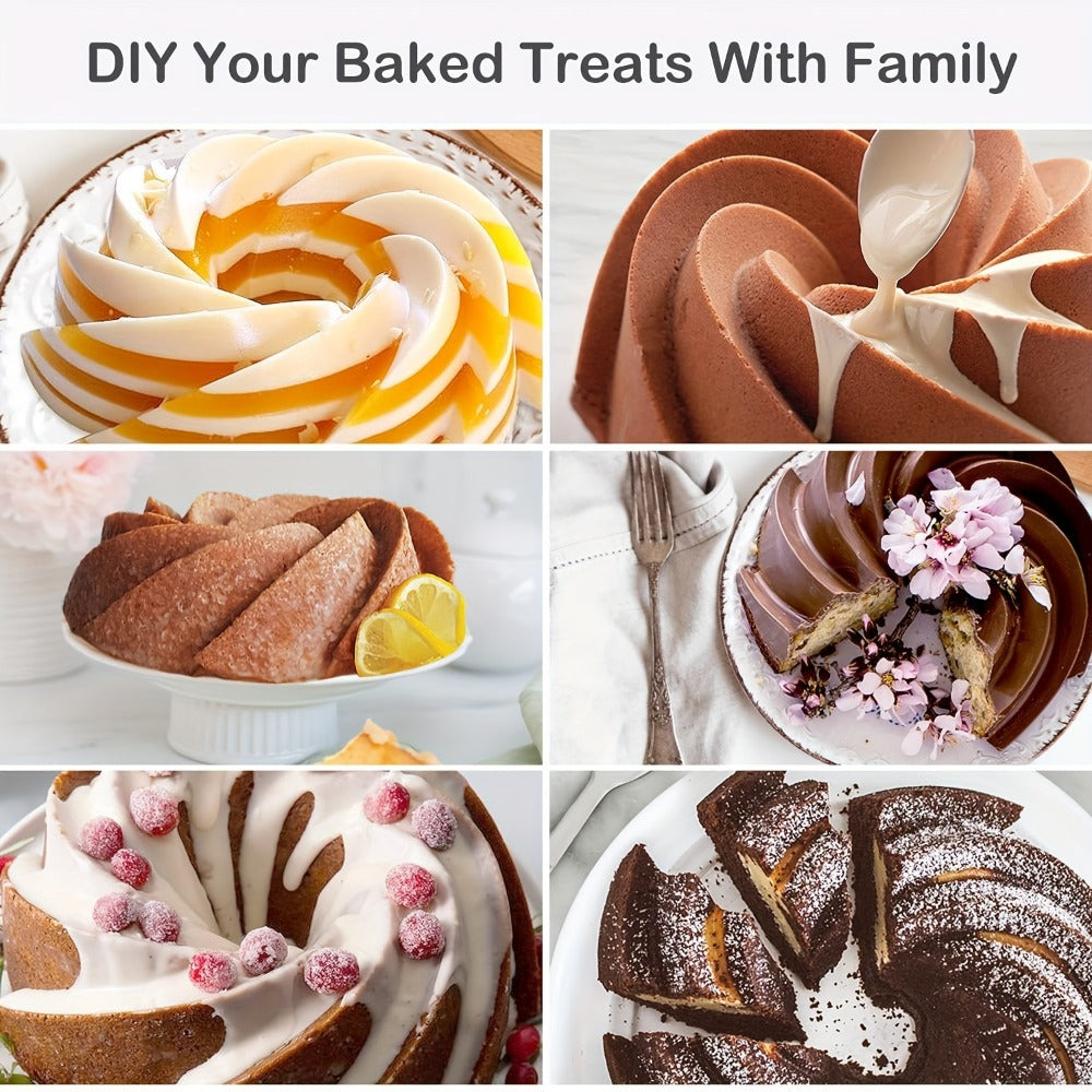 Silicone Bundt Cake Pan Set 9-Piece, Nonstick Fluted Hollow Cake Molds in Crown Nest Spiral Braided Shapes, Easy Release Silicone Baking Molds for Cakes Brownies Flan Meatloaf, Light Gray