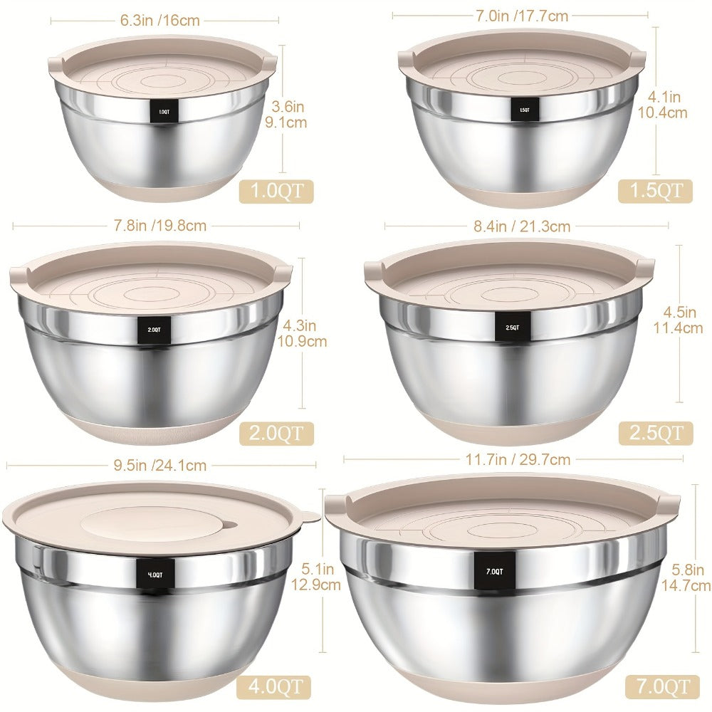 Mixing Bowls Set with Airtight Lids ¨C 26pcs Stainless Steel Bowl Set with 3 Grater Attachments, Non-Slip Bottoms, Sizes 1¨C7QT ¨C Kitchen Bowls for Mixing, Serving, Baking & Meal Prep
