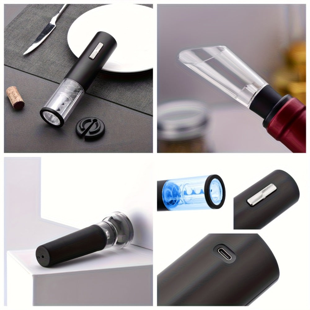 Electric Wine Opener Set 4-in-1 Rechargeable - USB-C Automatic Corkscrew with Blue LED, Vacuum Stopper, Wine Pourer & Foil Cutter - Complete Wine Accessories Gift Set for Home Bar, Parties & Weddings