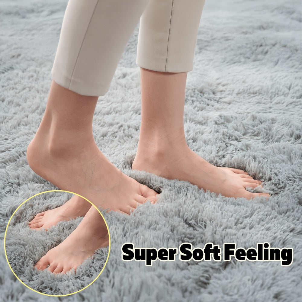 Plush Shaggy Area Rug 1.6 Inch Thick Non-Slip Machine Washable Polyester Carpet - Tie-Dye & Solid Color Fluffy Rectangle Rug for Living Room, Bedroom & Study | Silicone Grip Backing | 4 Sizes Available