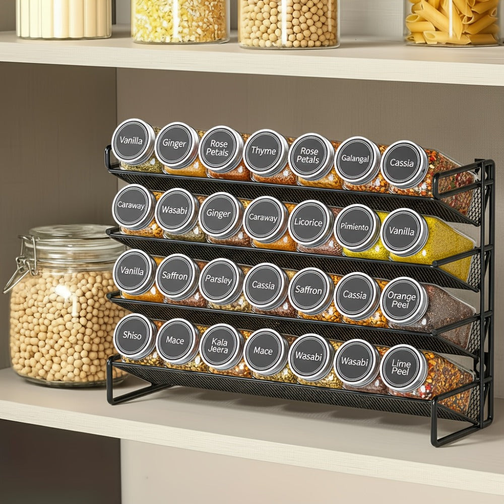 Spice Rack Organizer with 28 Jars, 386 Pre-Printed Labels, Chalk Marker & Funnel ¡ª Wall Mount, Cabinet, Countertop & Pantry Spice Storage | 13.4¡±W ¡Á 10.8¡±H | Black