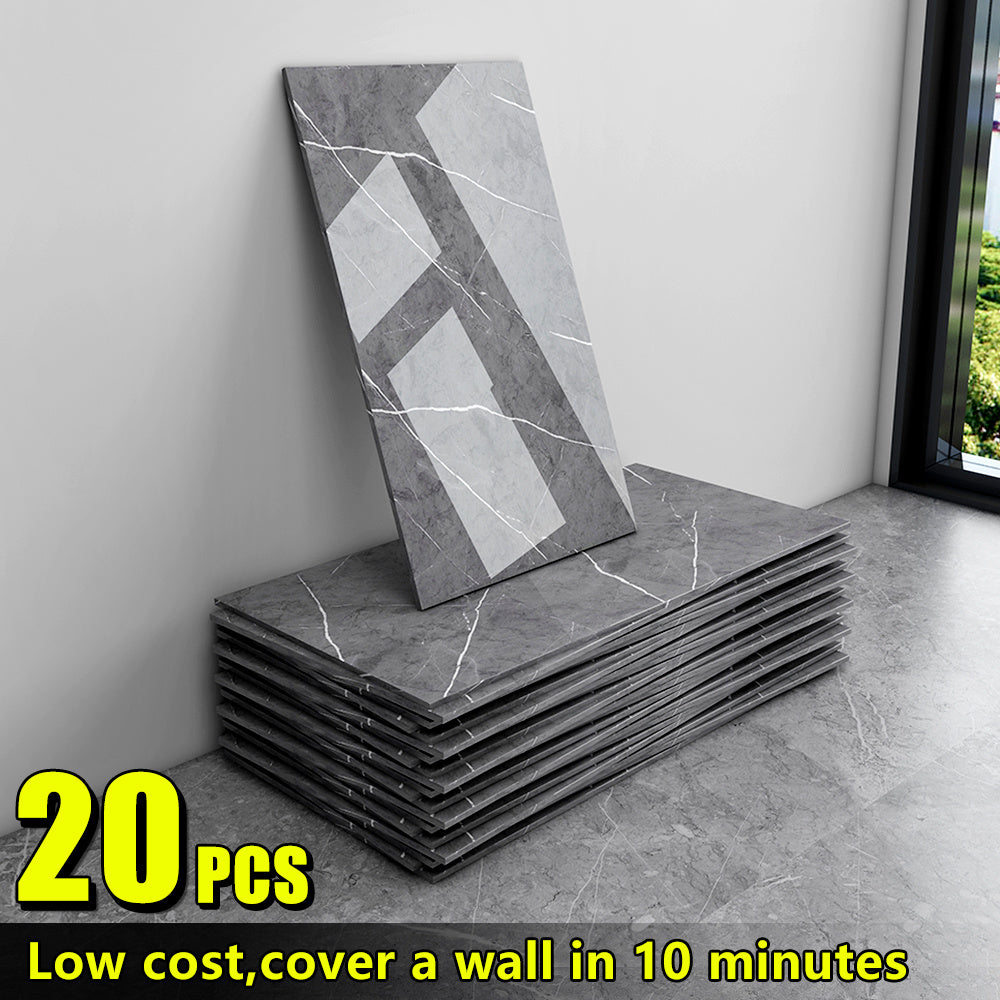 Marble Peel and Stick Wall Panels Self-Adhesive 3D Decorative Tiles - Glossy Marble Sheets for Bathroom Kitchen Living Room - Removable Vinyl Planks White Grey Black Imitation Stone DIY Home Decor