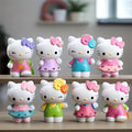 KT Cat Mini Figurine Set 8pcs | Cute Anime Desktop Ornaments Collectible Dolls | Car Dashboard Home Office Decor Gift for Birthday Valentine's Day Halloween Christmas