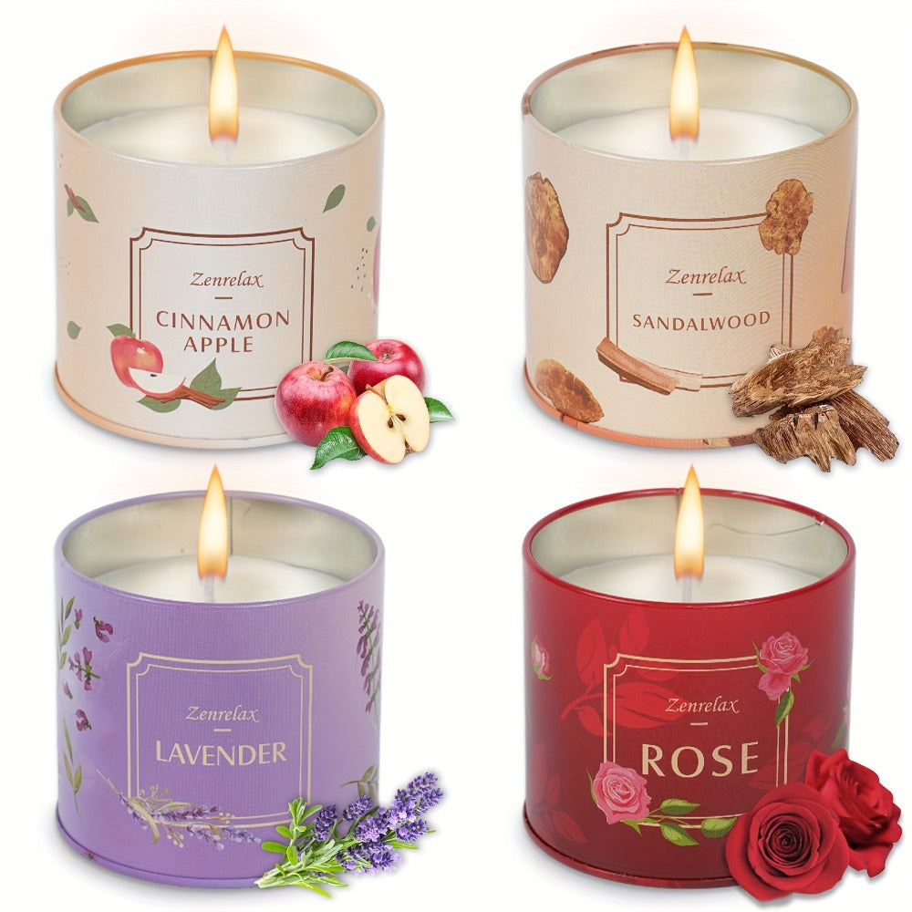 Scented Candle Set for Women 30oz - Rose Sandalwood Cinnamon Apple Lavender Fragrance Metal Jar Candles Gift Set for Christmas Birthday Valentine Holiday Home Decor