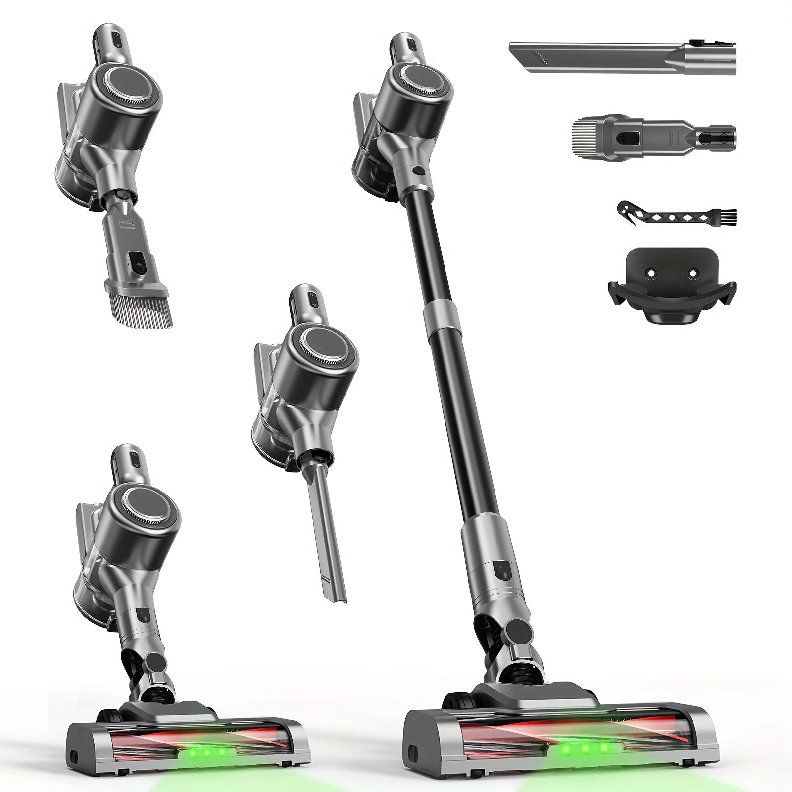 Cordless Vacuum Cleaner 58Kpa Strong Suction 6-in-1 Rechargeable Stick Vacuum with LED Electric Floor Brush Self-Standing Handheld Lightweight for Carpet Hard Floor Pet Hair Home Car