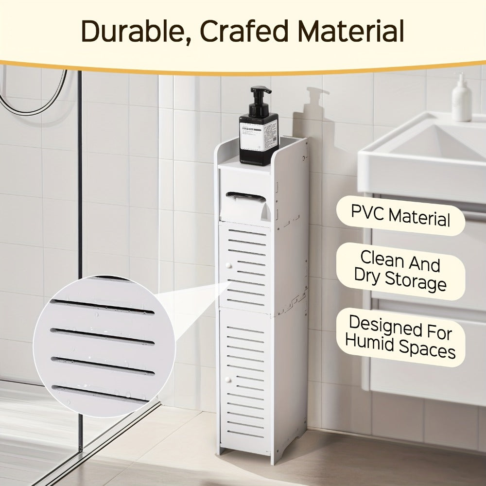 Slim Bathroom Storage Cabinet ¨C PVC Toilet Paper Holder & Organizer for Small Spaces, Easy Assembly, Multi-Room Use, Bedroom & Living Room