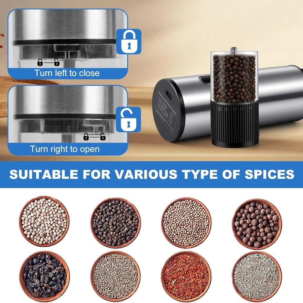 Electric Pepper Grinder USB-C Rechargeable ¨C 5-Level Adjustable Coarseness, One-Hand Operation, Stainless Steel Pepper Mill with Ceramic Core for Kitchen Cooking, Outdoor BBQ & Grilling