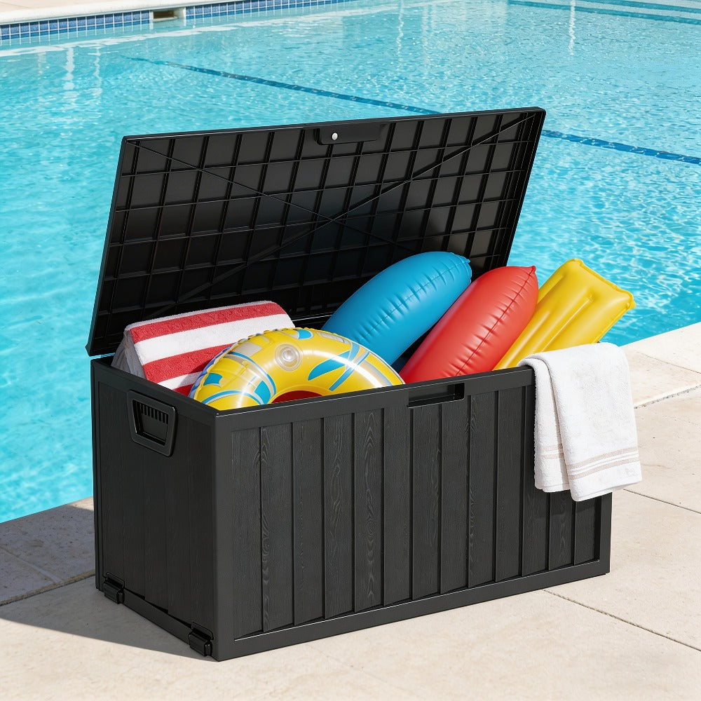 Waterproof Deck Box Outdoor Storage Cabinet 35/75 Gallon ¨C Enhanced Version with Handles & Wheels | Large Patio Storage Box for Pool Accessories, Garden Tools & Outdoor Gear | Easy Assembly Lockable