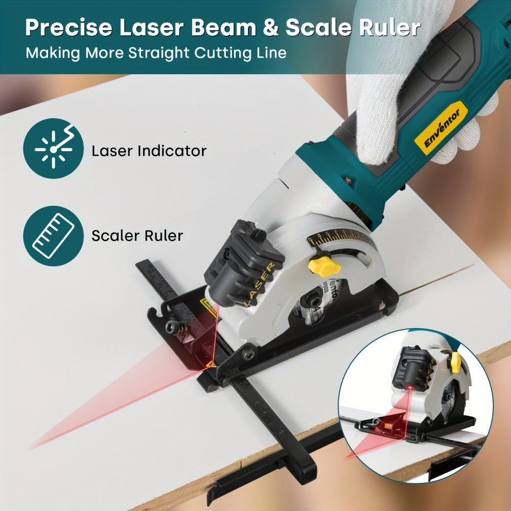 Mini Circular Saw Corded with Laser Guide 4A 3500RPM 3-3/8 Inch Compact Hand Saw for Wood Metal Tile Plastic Cuts DIY Home Improvement