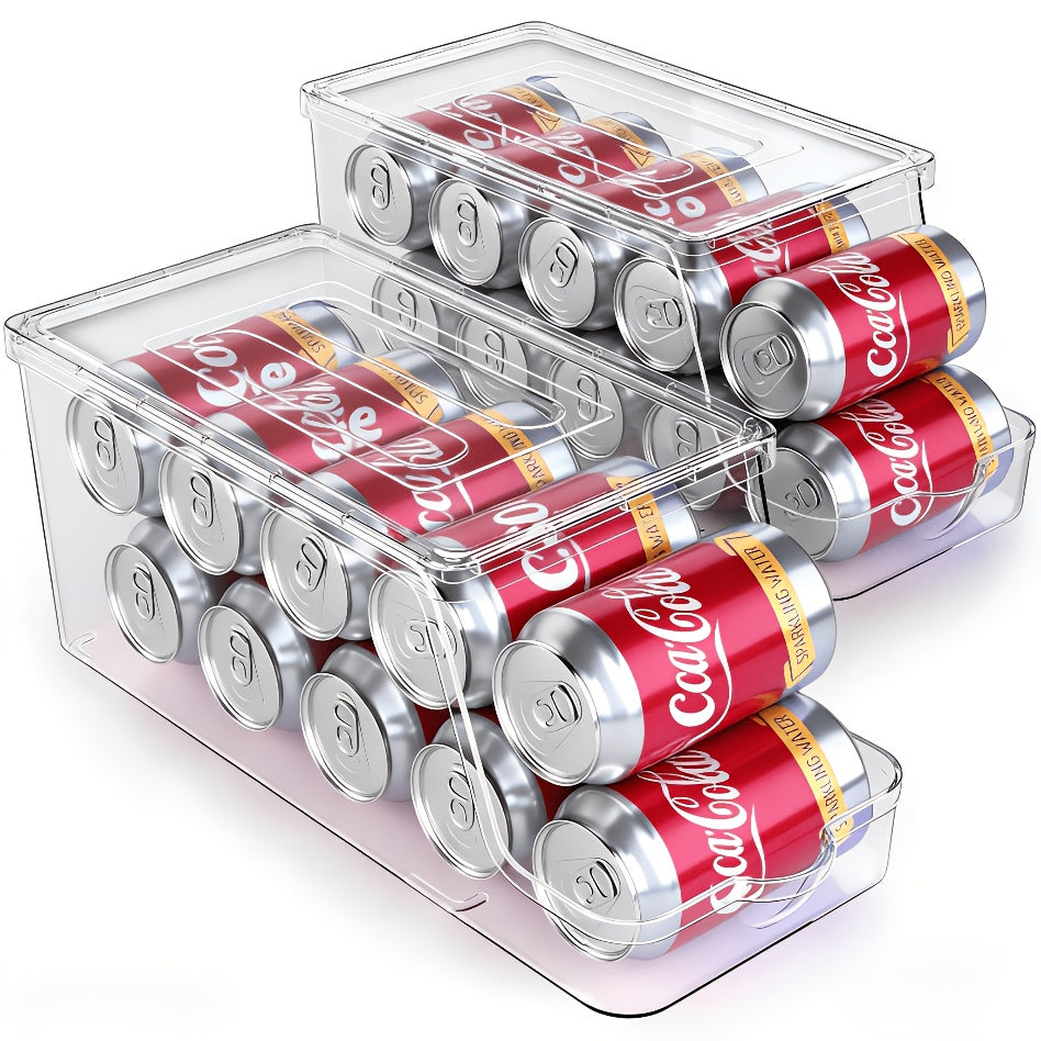 Soda Can Organizer for Refrigerator Stackable | Can Holder Dispenser with Lid for Fridge, Pantry & Freezer ¨C Holds 9 Cans Each, BPA-Free Clear Design, 1 or 2 Pack