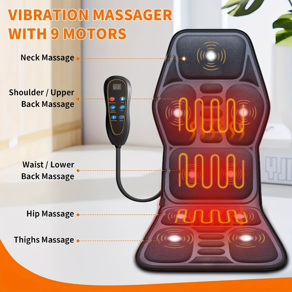 Massage Seat Cushion with Heat 9 Vibration Motors Triple Heating Pad Lumbar Traction Full Body Massager for Back Waist Hip Leg for Couch Chair Gift for Mom Dad Women Men