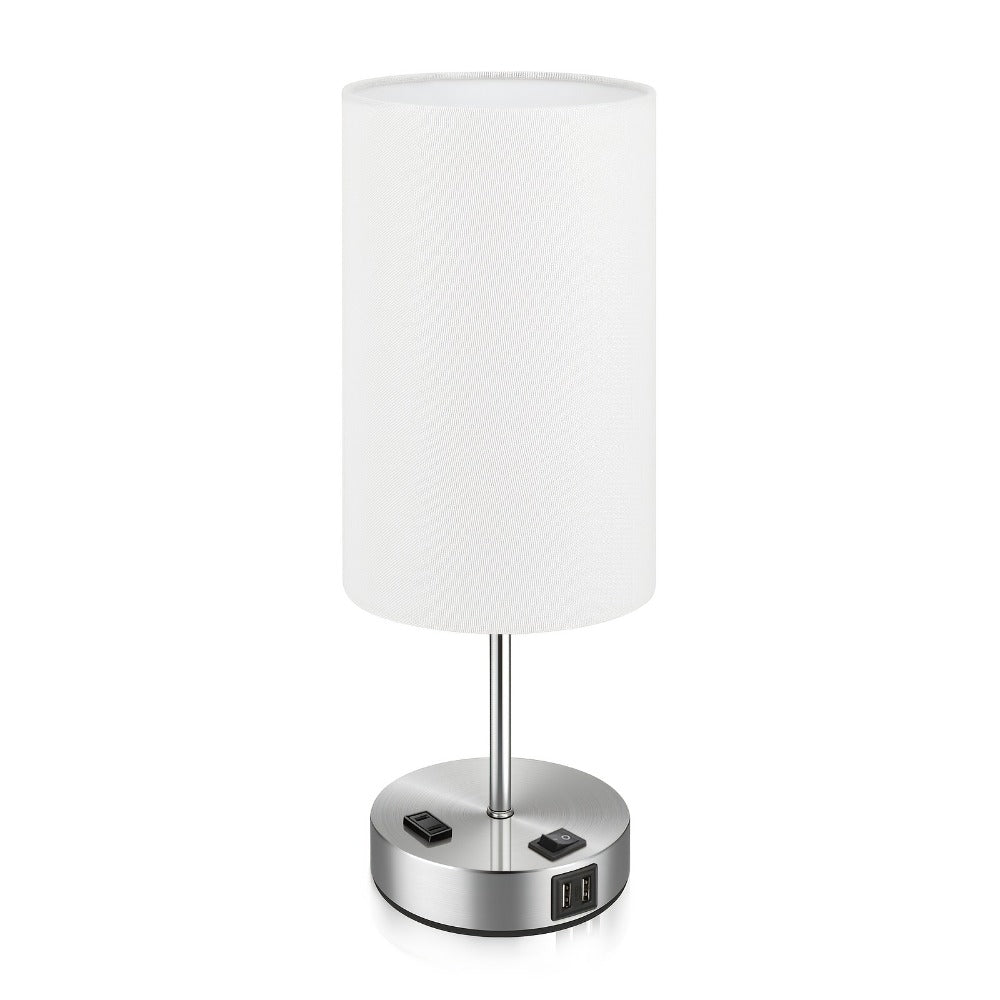 Dimmable Table Lamp with USB Charging Ports & AC Outlet - 3-Way Touch Control Bedside Nightstand Lamp, 6W LED Bulb Included, Wood & Metal Base, Modern Desk Light for Bedroom, Living Room & Office (1 or 2 Pack)