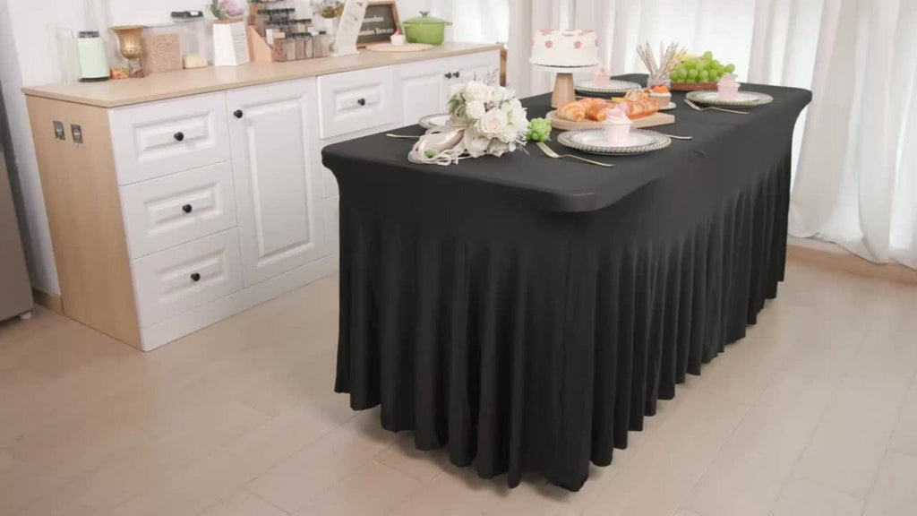 Tablecloth with Skirt for Rectangular Tables ¨C Anti-Wrinkle Table Cover in Black, White & Red, Elegant Table Skirt for Wedding, Birthday, Christmas, Halloween, Thanksgiving & Party Events, 1 or 2 Pack