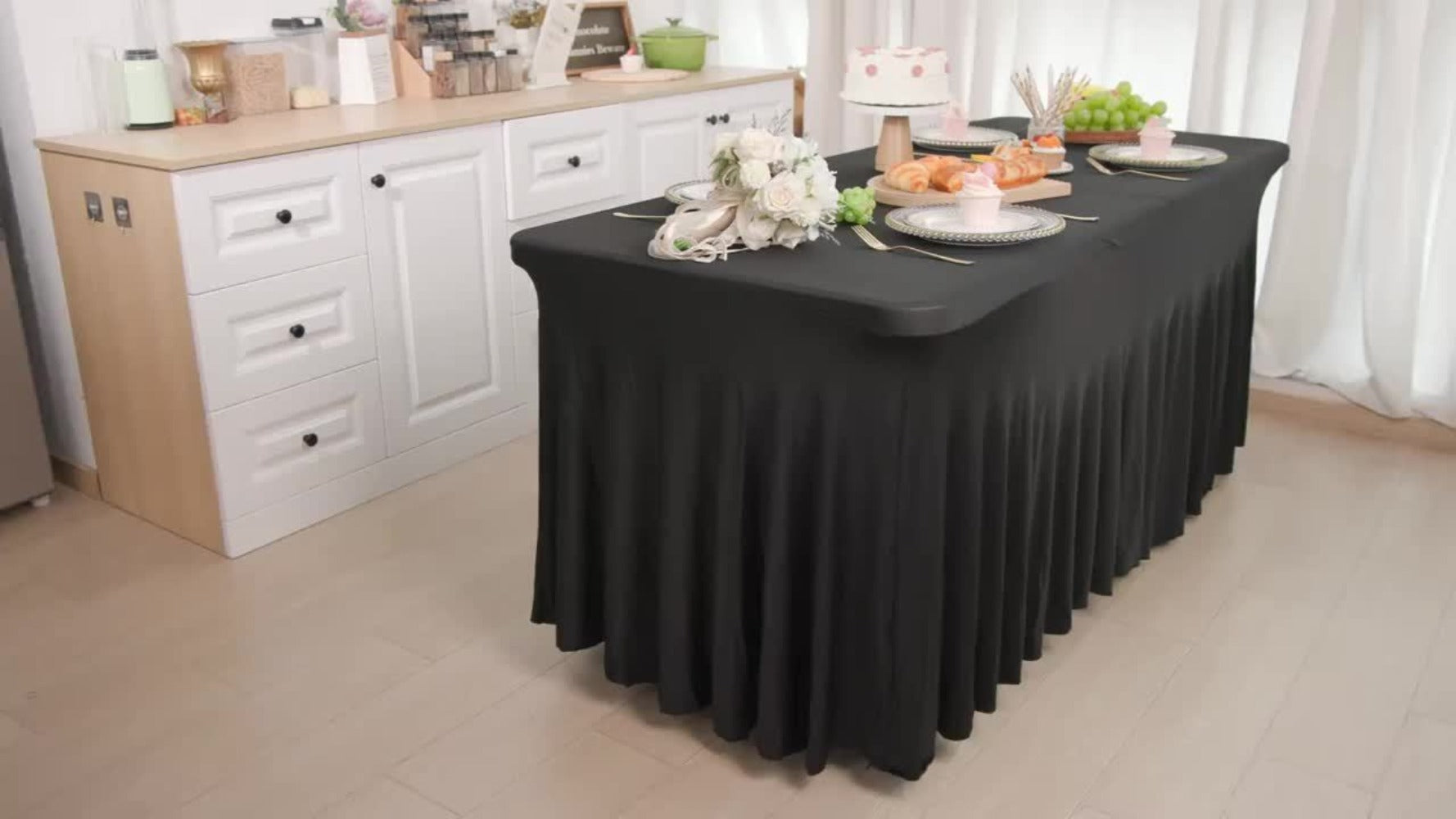 Tablecloth with Skirt for Rectangular Tables ¨C Anti-Wrinkle Table Cover in Black, White & Red, Elegant Table Skirt for Wedding, Birthday, Christmas, Halloween, Thanksgiving & Party Events, 1 or 2 Pack