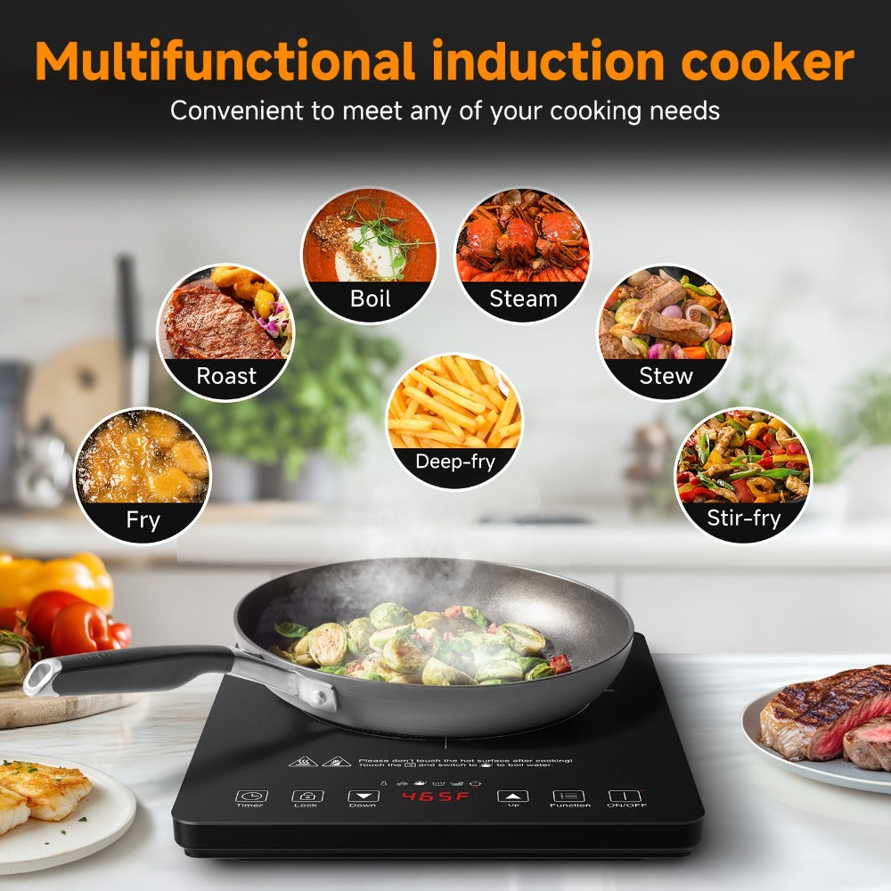 Induction Cooktop 1800W Single Burner Countertop Induction Cooker with Touch Control Timer & Overheat Protection - Portable Electric Stove Glass Surface Multi-Level Heat Settings for Home Kitchen & Dorm