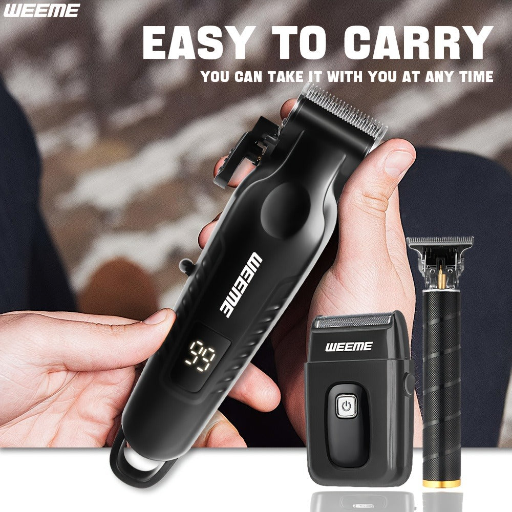 Men's Grooming Barber Haircut Set 2 & 3 Piece - Professional Hair Clipper USB Rechargeable T-Blade Trimmer Razor with 8 Limit Combs Complete Barbershop Kit for Men Boyfriend Father Birthday Gift Black