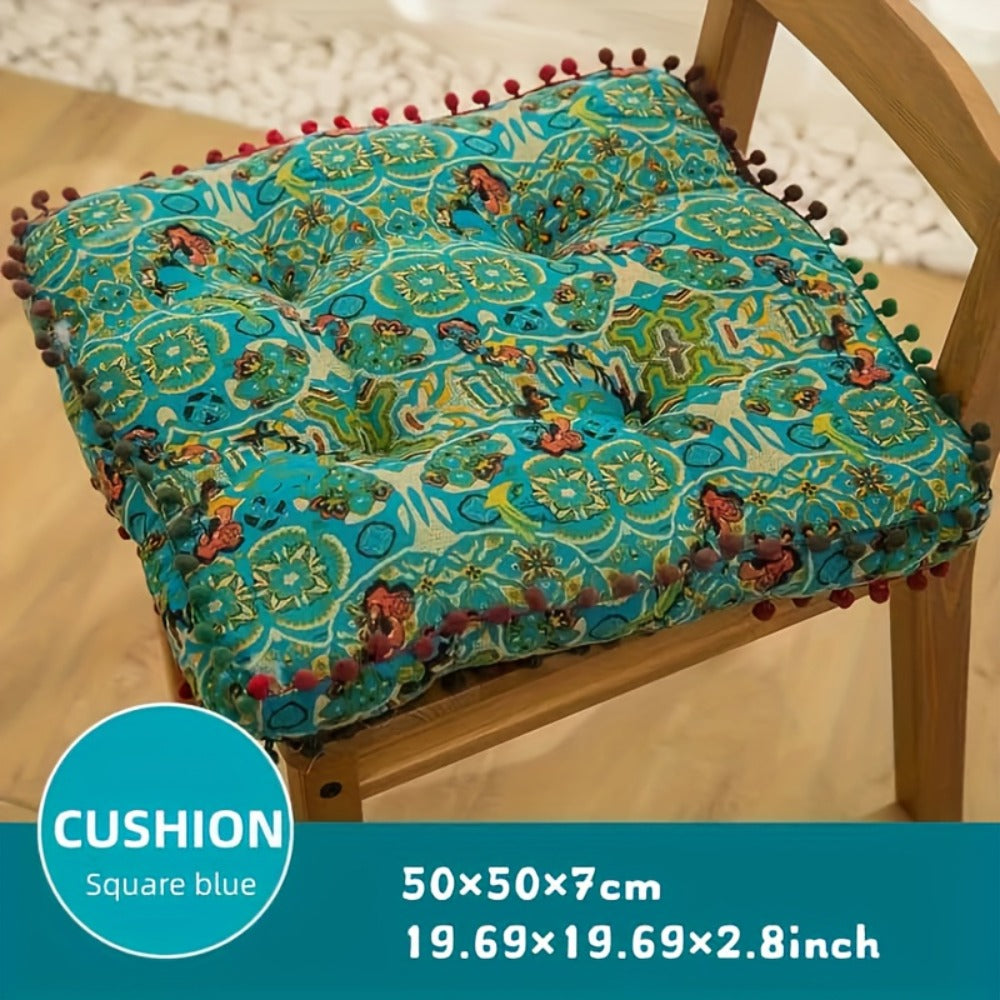 Moroccan Boho Chair Cushion Seat Pad with Cover Fiberfill Stuffed Bohemian Floor Cushion for Outdoor Indoor Chairs Benches Living Room Bedroom Hand Washable Decor