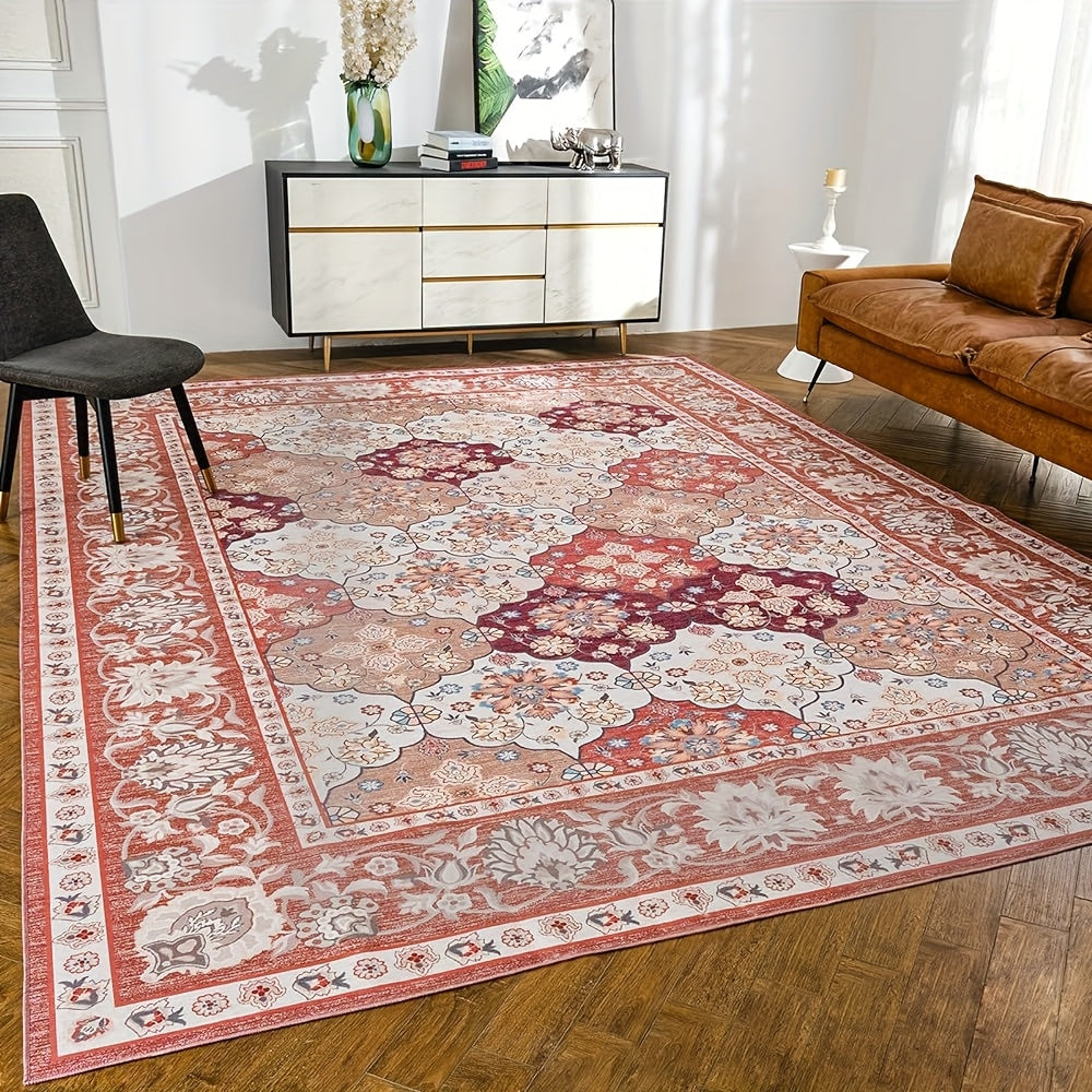 Vintage Persian Area Rug Machine Washable Non-Slip Non-Shedding Floral Indoor Carpet for Living Room Bedroom in Multiple Colors and Sizes