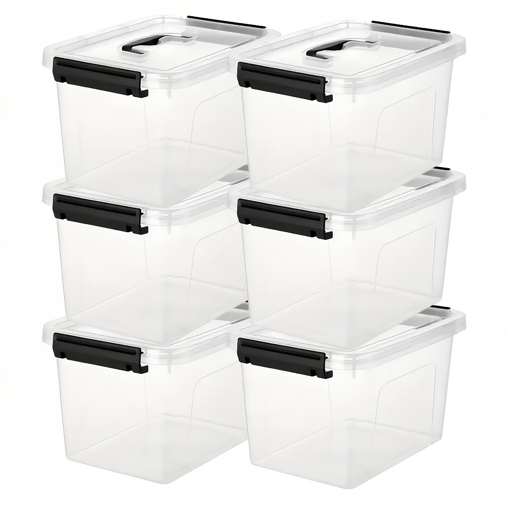 6-Pack Clear Storage Boxes with Latches & Lids ¨C 6 Quart Stackable Plastic Organizer Containers for Home, Bedroom, Bathroom & Kitchen