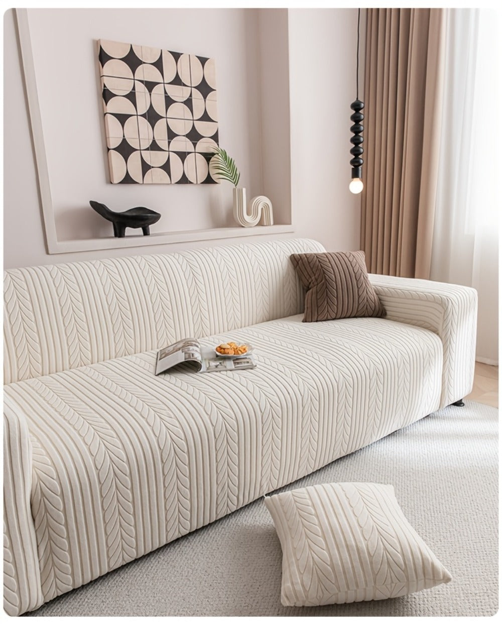Couch Cover Full Coverage Elastic Velvet Jacquard Sofa Slipcover with Pillowcase - Non-Slip Thick Soft Pet Friendly Machine Washable Fits 1 2 3 4 Seater Living Room Bedroom