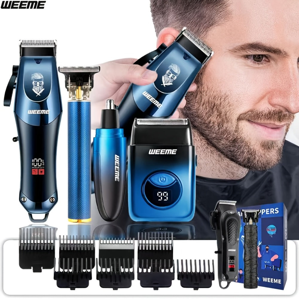 Men's Electric Hair Clipper Set USB Rechargeable with Nose Hair Trimmer & Shaver Wireless Professional Grooming Kit Father's Day Gift