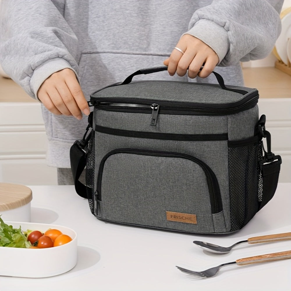 Insulated Lunch Bag with Adjustable Shoulder Strap - Leakproof Reusable Cooler Bag for Men Women Portable Fresh Keeper | Black Grey Blue | Office Travel Beach Picnic Camping School