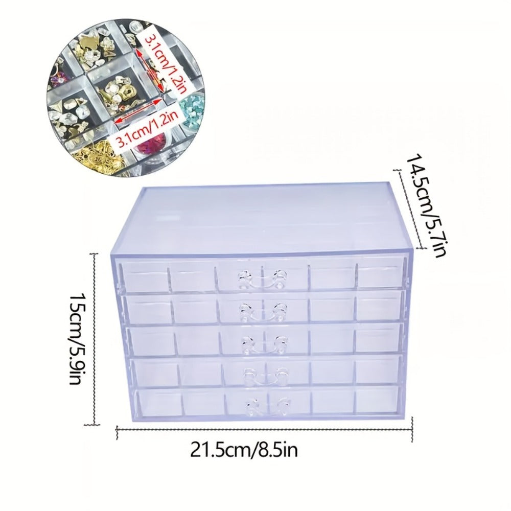 Jewelry Storage Box 5-Layer Drawer Organizer ¨C Transparent Nail Art Accessory Storage Container for Earrings Rings Necklaces Beads 120 Cells