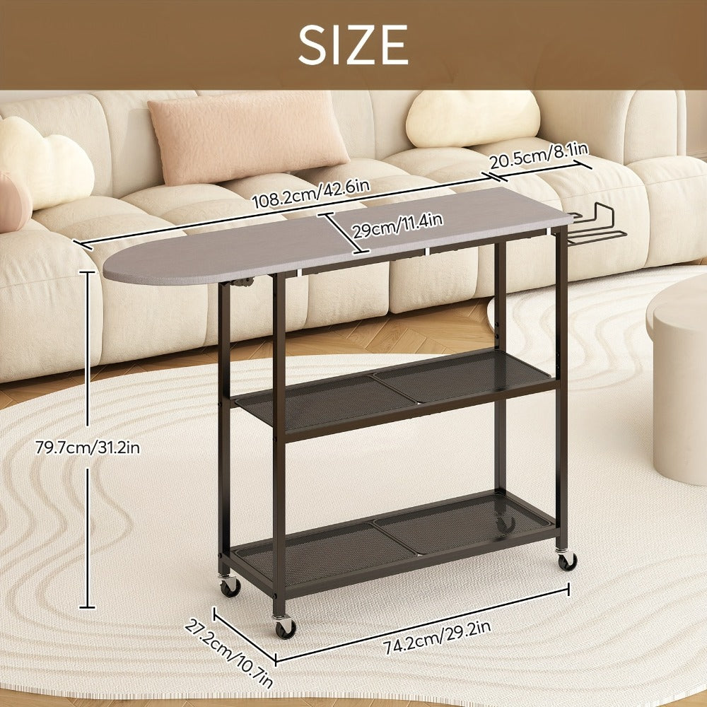 3-Tier Ironing Board Cart with Wheels ¨C Rolling Laundry Station with Multi-Layer Storage Shelves for Living Room, Bedroom & Outdoor Use