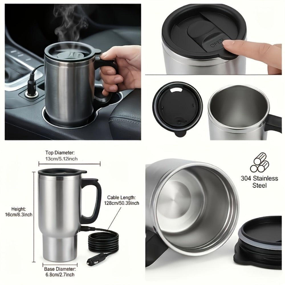 Car Electric Kettle 12V - Portable Stainless Steel Travel Hot Water Heater Cup for Tea Coffee, 15.22oz Fast Boiling, Camping Road Trip Office Vehicle Use