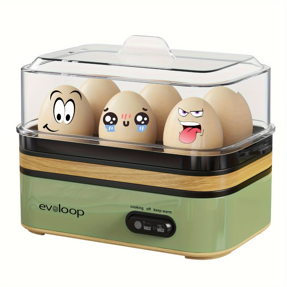 Electric Egg Cooker 6 Egg Capacity Rapid BPA Free Stainless Steel 400W for Hard Boiled Poached Scrambled Eggs Omelets Auto Shut Off Kitchen Appliance Green Wood Silver
