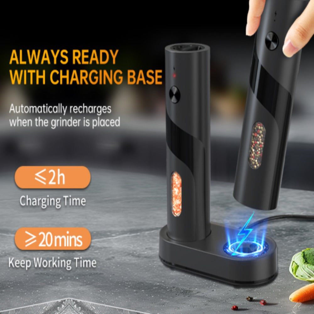 Electric Salt and Pepper Grinder Set with LED Light & Gravity Sensor ¨C USB Rechargeable, Top-Fill, Large Capacity Automatic Spice Mill ¨C 1 or 2 Pack Kitchen Gift Set