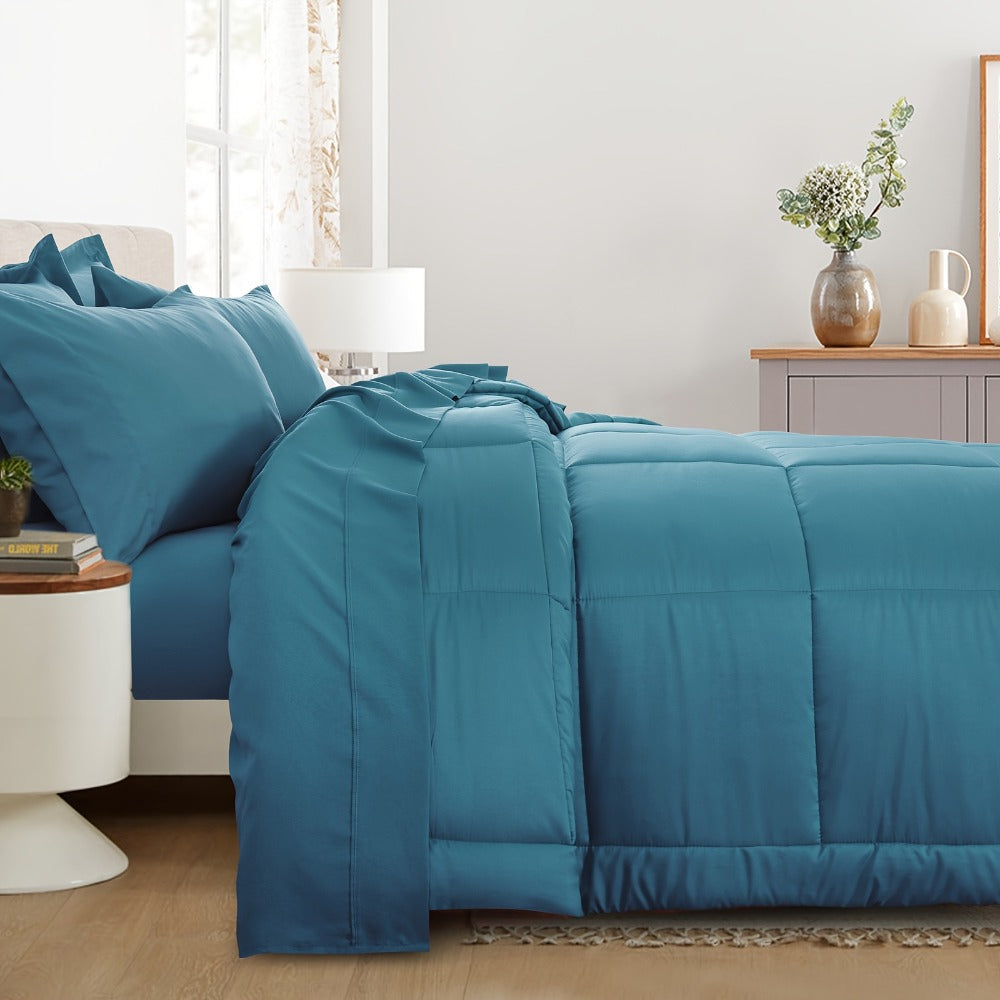 7 Piece Comforter Set Luxury Soft Fluffy Bedding All Season Bed in a Bag with Comforter Fitted Sheet Flat Sheet Pillowcases Hypoallergenic Breathable Easy Care Queen King Twin XL Full