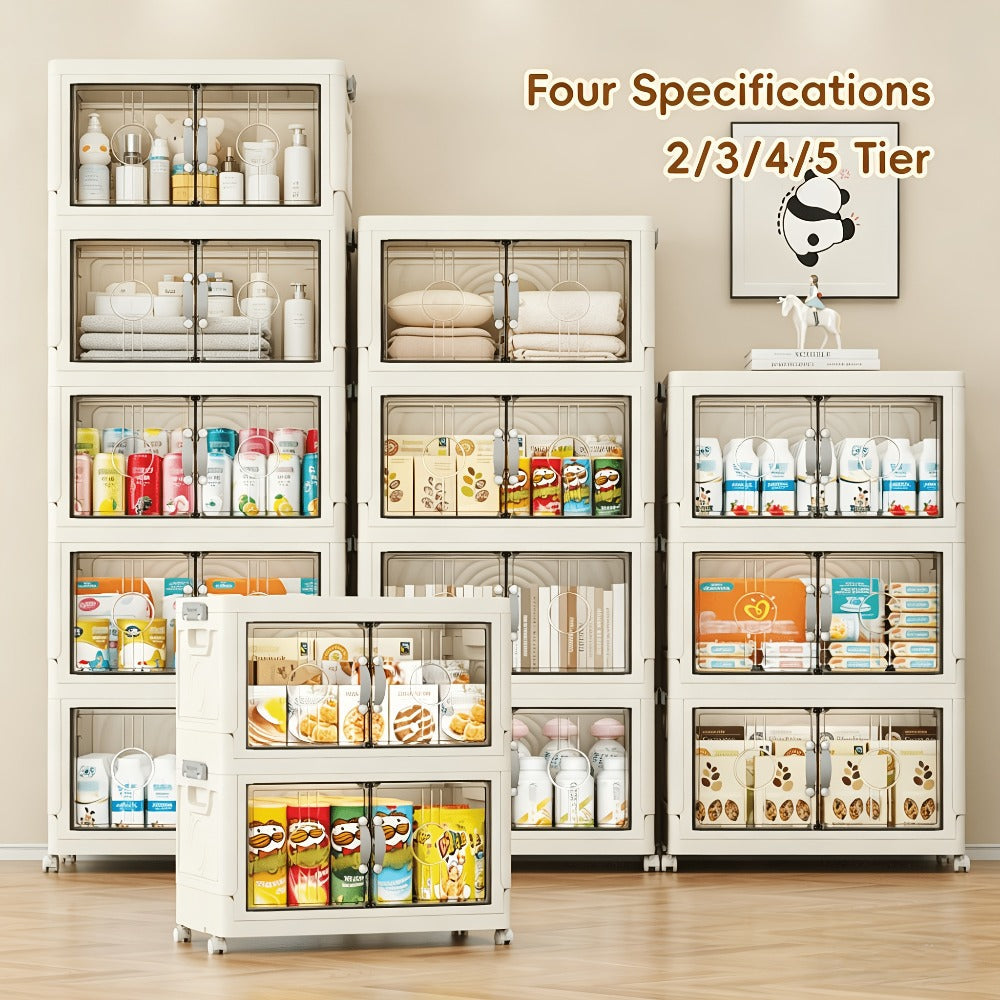 Lidded Storage Bins with Wheels ¨C 2/3/4/5-Tier Dual-Opening Storage Organizer Box with Lid, Large Stackable Storage Container for Books, Kitchen, Bedroom & Closet Organization