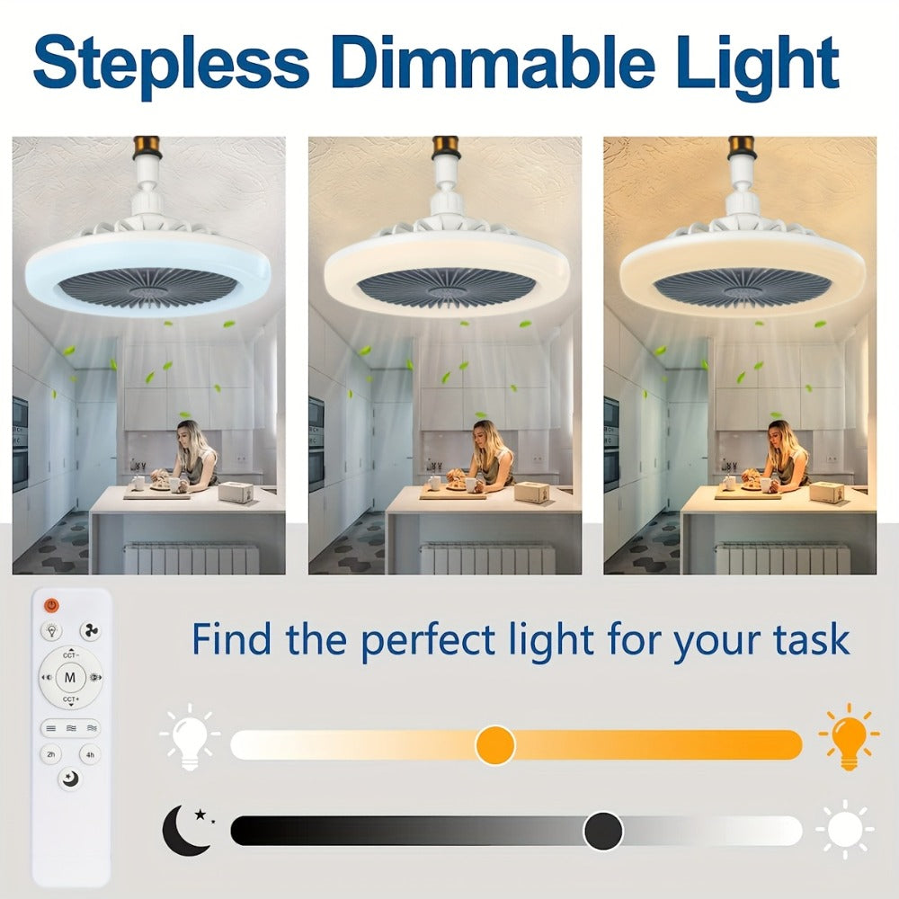 Ceiling Fan Light with Remote Control, Dimmable LED 3000-6500K, 3-Speed Fan, E26 Base, 360¡ã Adjustable Universal Joint, Timed Night Light, Room Decor White & Gray