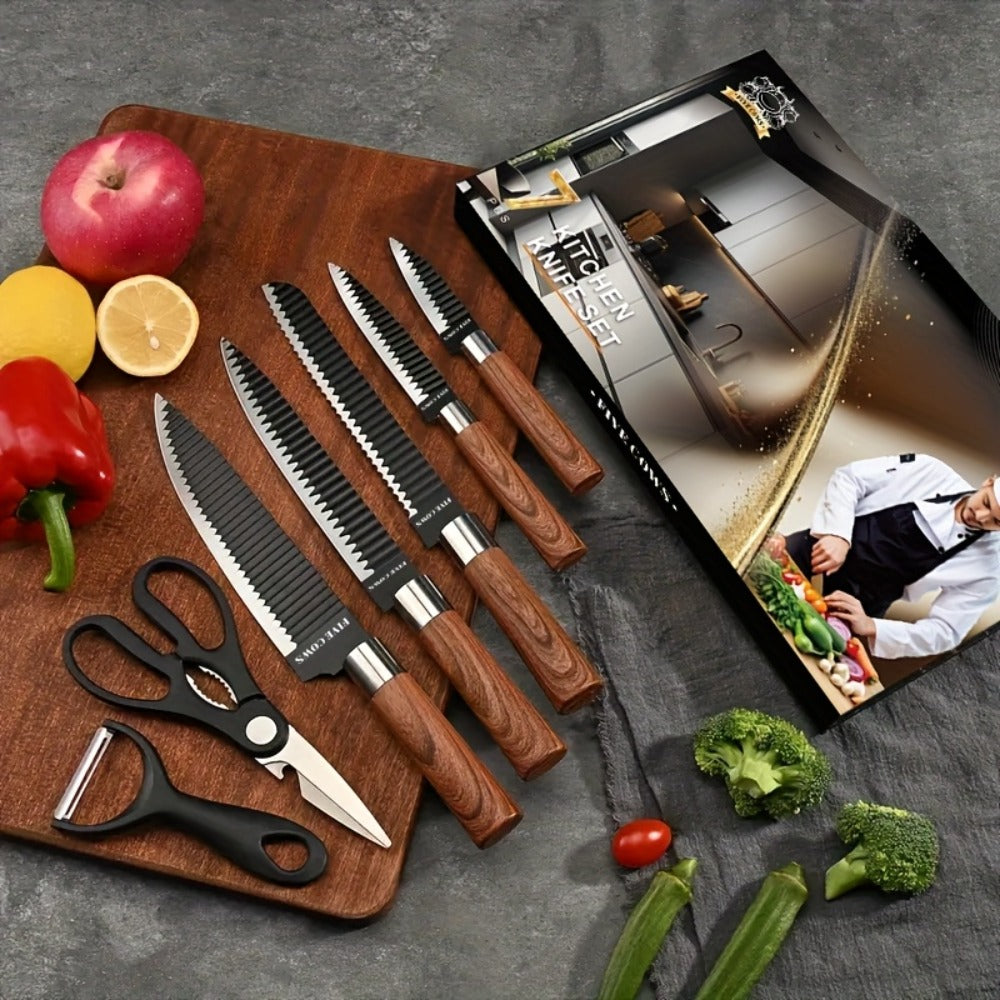 Kitchen Knife Set High Carbon Steel Hand Forged Chef Knives with Case Non-Stick Black Blade Butcher Cleaver Meat Cutting Vegetable Chopping Camping BBQ Outdoor Holiday Gift