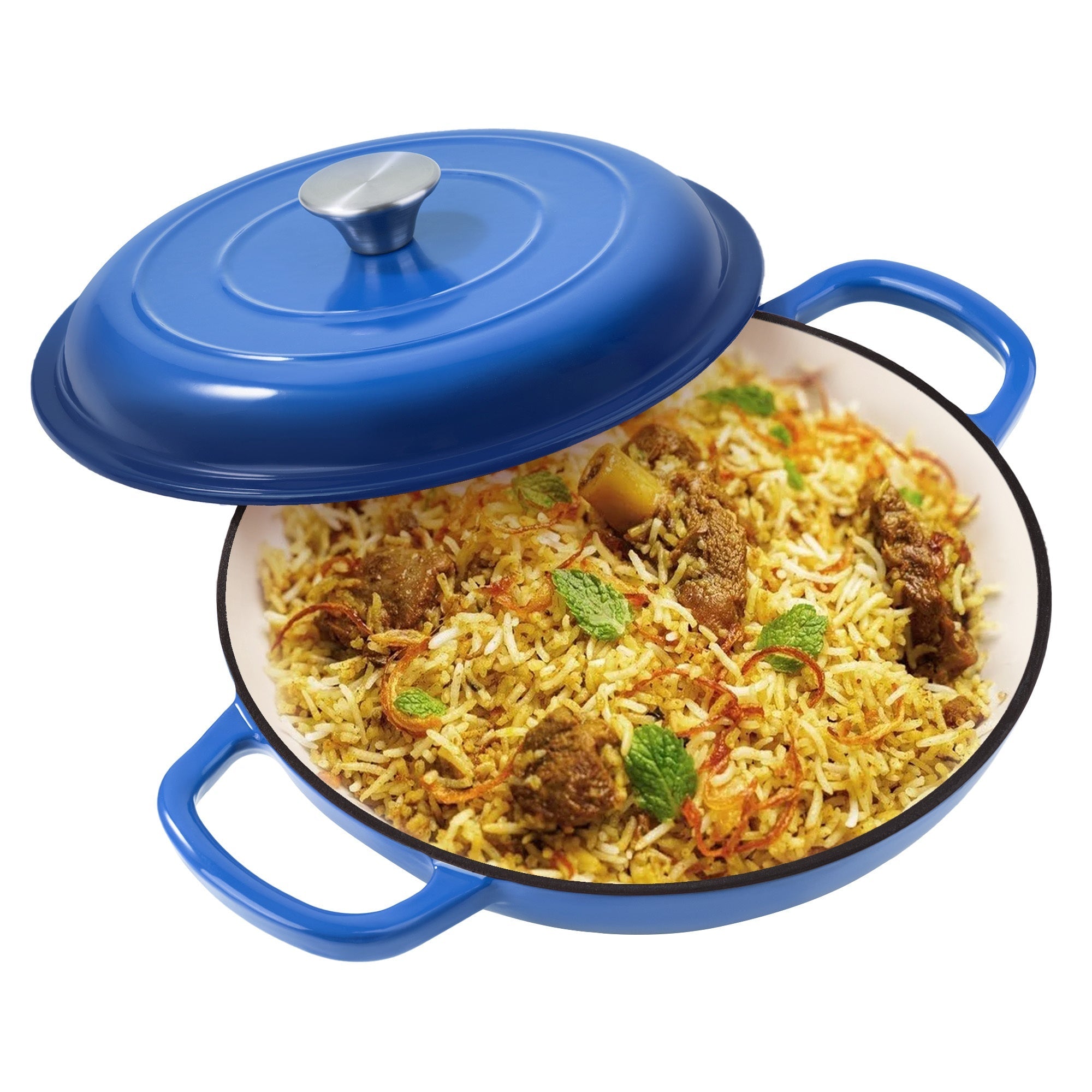 Enamel Cast Iron Dutch Oven 3QT with Lid, Shallow Braiser Pot with Double Handles for Cooking Braising Stewing, Compatible with All Stovetops & Oven ¨C Colorful Enameled Cast Iron Cookware