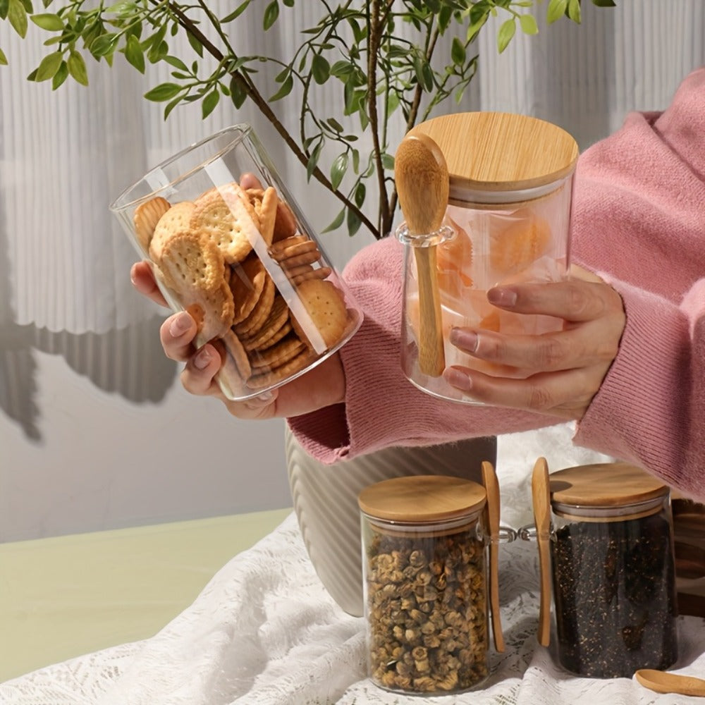Overnight Oats Jars with Bamboo Lids & Spoons, 500ml Glass Meal Prep Containers ¡ª Dessert Bowl Set for Chia Pudding, Salad, Cereal, Yogurt & Sourdough Starter | 4 or 6 Pack
