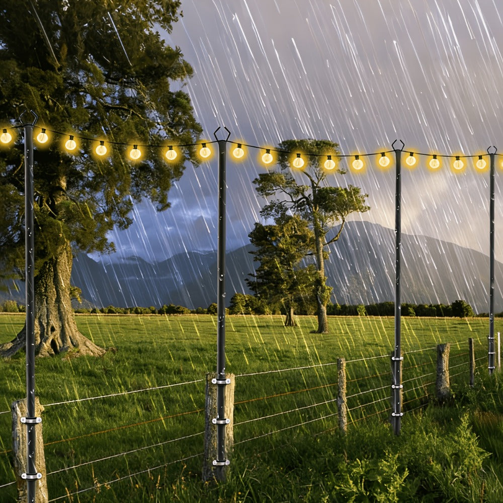 Outdoor String Light Poles 4 Pack 8.9Ft Metal Poles for Outside String Lights with Ground Fork Stand for Patio Backyard Deck Garden Yard Bistro Party Wedding Lighting