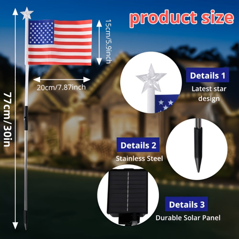 4th of July Solar Ground Stake Lights | Red White Blue National Flag Outdoor Lights 8 Modes | Solar Walkway Lights for Independence Day Memorial Day Porch Patio Garden Decor