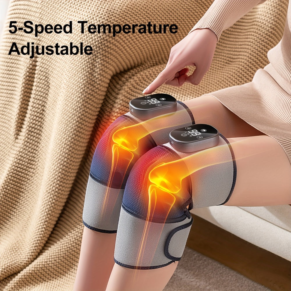Electric Heated Knee Massager 3-in-1, Vibrating Heating Pad for Knee Shoulder Elbow, 5 Temperature Settings 45-65¡ãC, 3-Speed Massage, Wireless Wearable Pain Relief Wrap