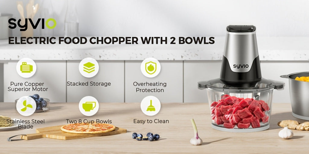 Mini Food Processor 450W ¨C Electric Food Chopper with 2 Bowls & 4 Bi-Level Blades for Meat, Baby Food, Onion & Vegetables, 2-Speed