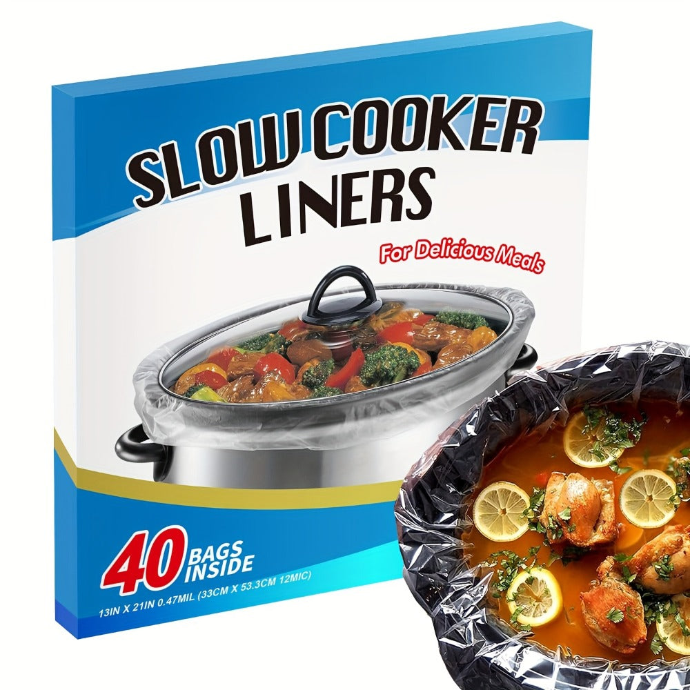 Slow Cooker Liners 40-Pack 13x21 Inch Disposable Cooking Bags ¨C BPA-Free Heat Resistant Pot Liners Fit 3-8 Quart Oval & Round Slow Cookers | Easy Cleanup Crockpot Liners Kitchen Cooking Accessories