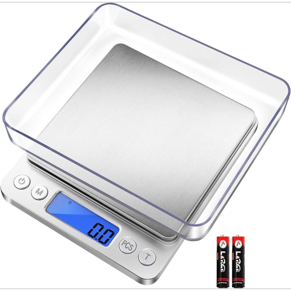 Digital Kitchen Scale Pocket Food Scale 3000g x 0.1g Accuracy, 6 Unit Modes LCD Display Tare Function, Mini Gram Scale for Food Cooking Baking Nutrition Coffee Jewelry, 2 Trays & Batteries Included