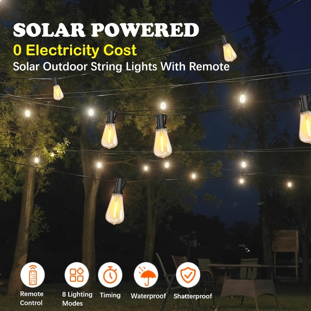 Solar String Lights Outdoor LED ¨C 39/50/72/100/105FT Spherical Bulb & Warm/Cool White with Remote Control | IP65 Waterproof 12-Hour Solar Powered Fairy Lights for Patio, Garden & Festival Decoration