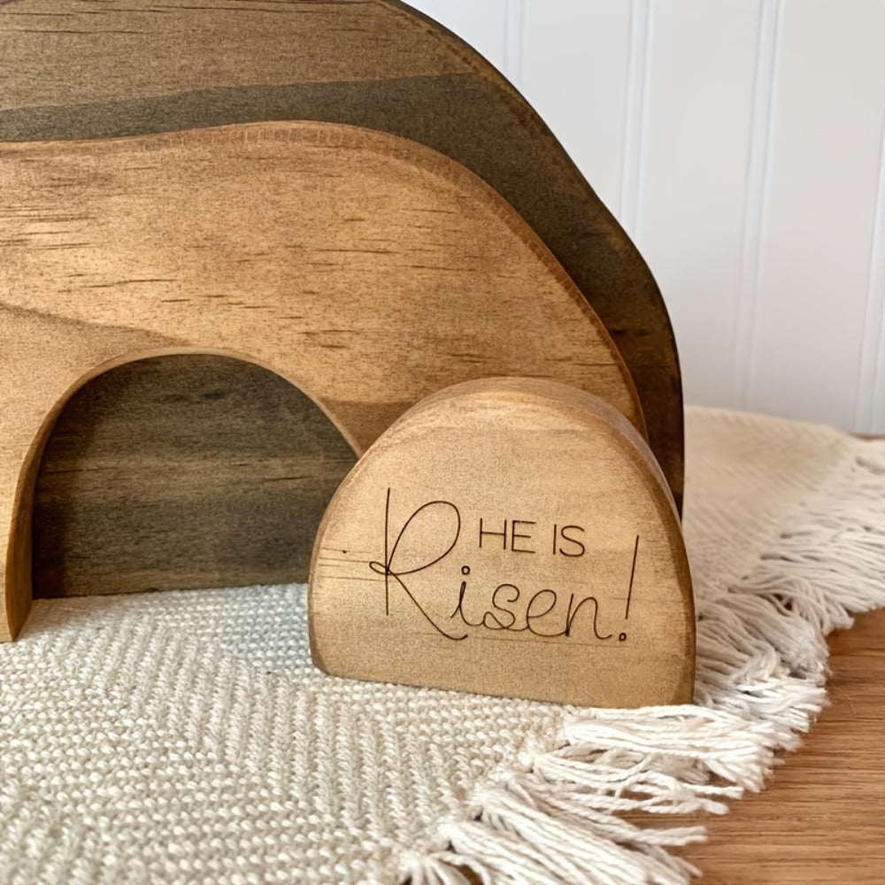 Easter Cross Decoration Wood He Is Risen Wooden Tomb Easter Resurrection Scene for Tray, Tabletop & Shelf ¨C Religious Nativity Decor for Home & Office