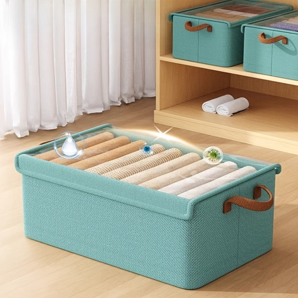 Foldable Storage Boxes with Clear Lids & Handles Large Collapsible Organizer Bins for Clothes, Blankets & Bedding ¨C Bedroom, Wardrobe & Under Bed Storage, 4 or 6 Pack