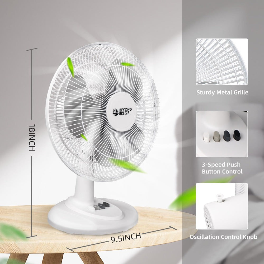 Oscillating Table Fan 12 Inch Quiet 3-Speed Adjustable Tilt with Safety Grill for Home Office Bedroom Dorm Desktop Personal Cooling Fan